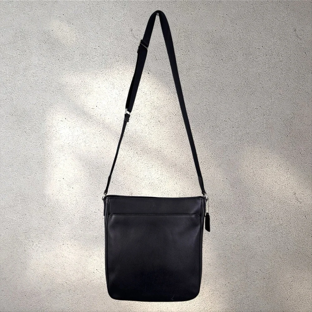 Auth COACH #F71286 Black Saffiano Leather Lexington File Crossbody Bag - Unisex